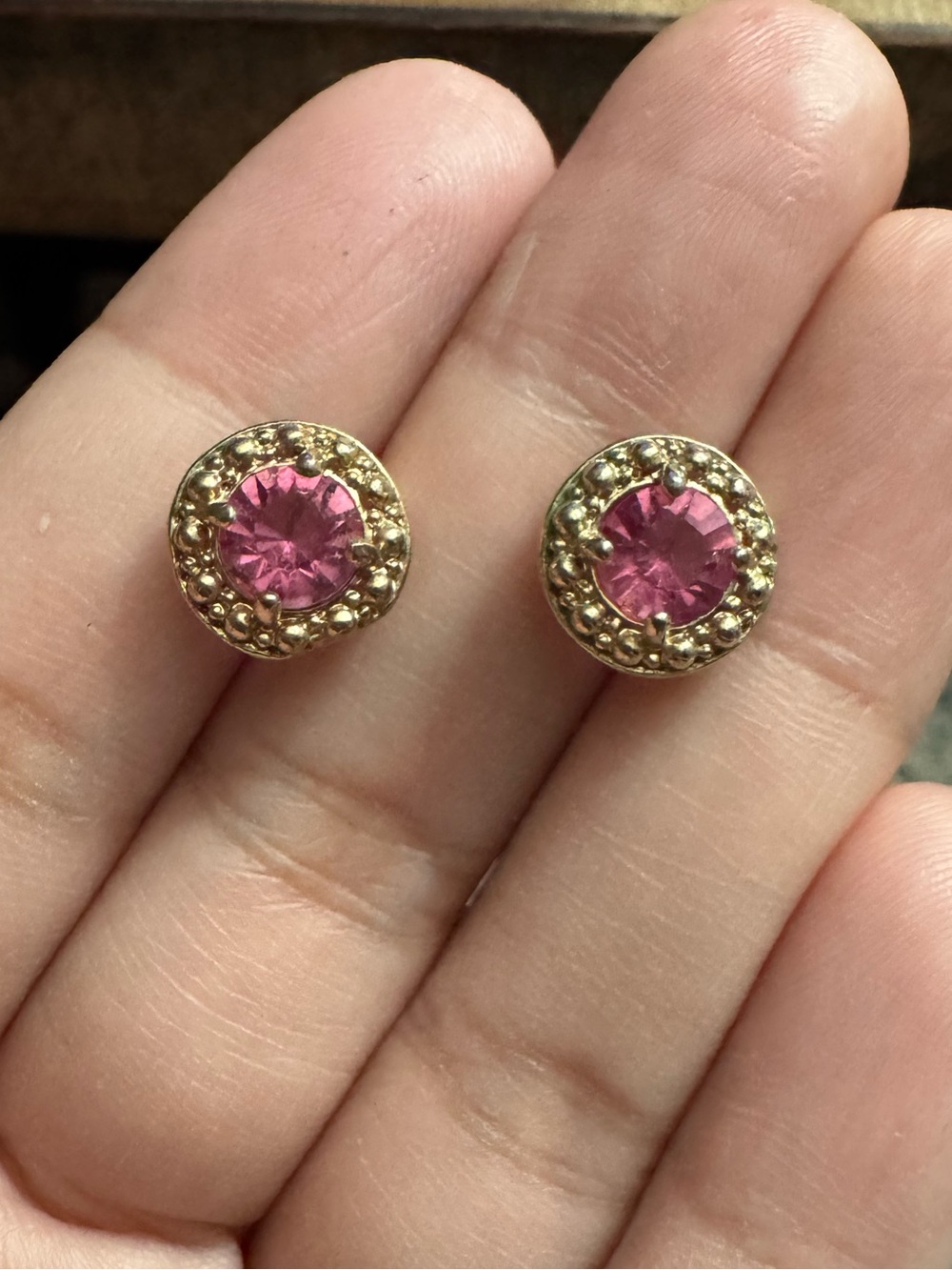 Vintage Avon Goldtoned Pink Crystal October Birthstone Collection Earring Studs